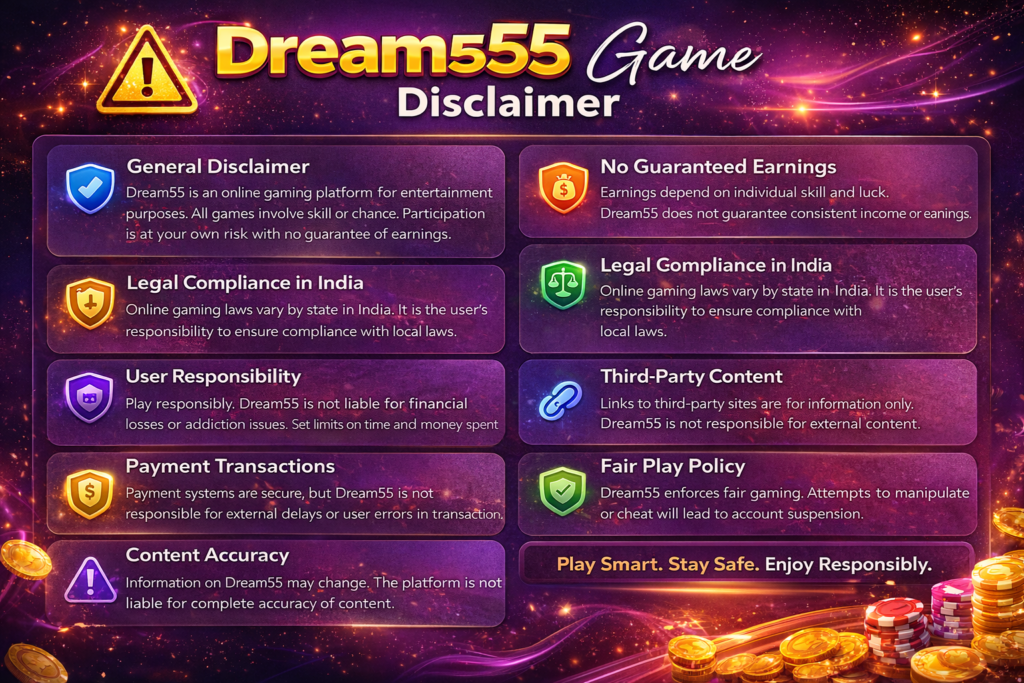 Dream55 Game Disclaimer